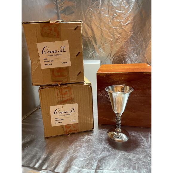 Roma S.L. Set Of 12 Goblets Wine Silver Plated made in Spain Madrid New